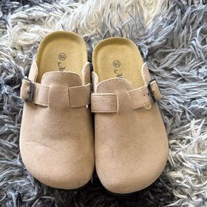 Kids Beige Suede Slip-On Slippers